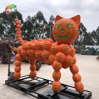 China Durable Fiberglass Robotic Figure Pumpkin Cat For Halloween Festival Decoration for sale