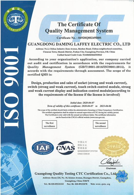 ISO 9001 - Guangdong Daming Laffey Electric Co., Ltd.