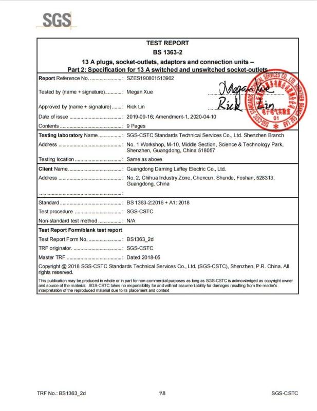 BS 1363-2 - Guangdong Daming Laffey Electric Co., Ltd.