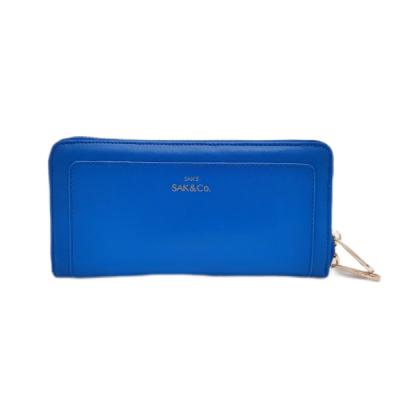 China Genuine Leather Women Wallets With Zipper Fashion Blue Long Ladies Purse WA14 for sale