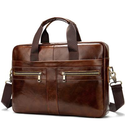 China Waterproof Business Laptop Handbag Shoulder Bag Genuine Leather Briefcase For Men Custom Logo for sale