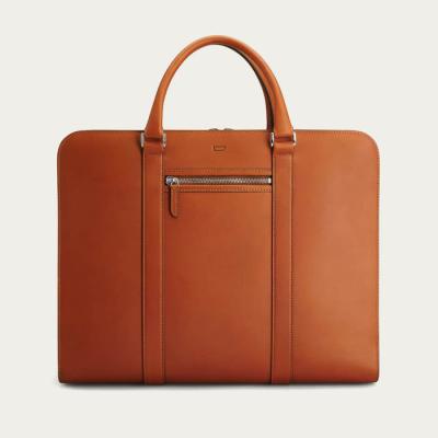 China Italian Cognac With Grey Lining Large Leather Briefcases Bags Man Bag Mens Office Bags For Men for sale