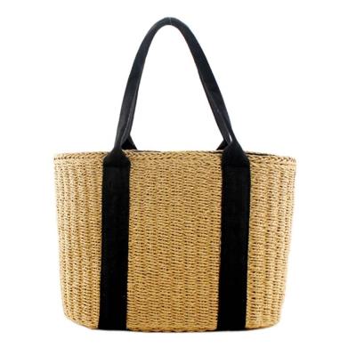 China New Natural Rattan Style Fashion Plaited Article Paper Tote Handbag Shoulder Beach Straw Bag For Women for sale