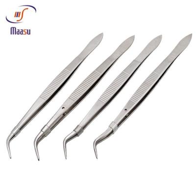 China Surgical Serrated Handle 16cm Dental Tweezer Single Curved Pointed for sale