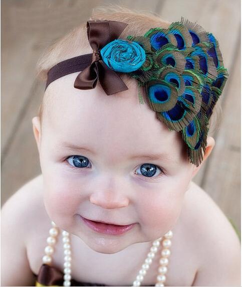 Quality Baby toddler peacock headband Newborn Hairband Natural Peacock Leather Headband for sale