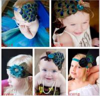 Quality Baby toddler peacock headband Newborn Hairband Natural Peacock Leather Headband for sale