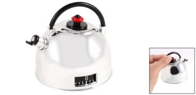 China Clockwise Setting 60 Minutes Silver Tone Tea Kettle Shaped Mini Cooking Timer for sale