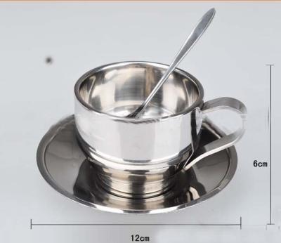 China Stainless Steel Coffee Cup With Spoon And Saucer 300ml for sale