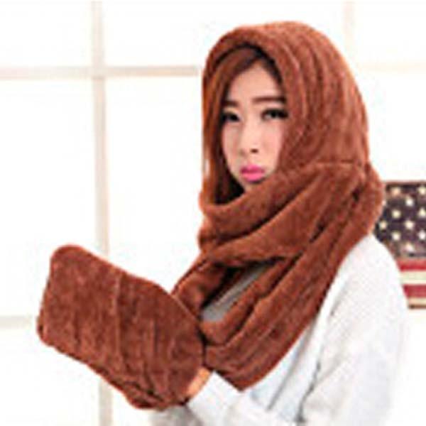 Quality Women's Winter Fleece Scarf Set 3 In 1 Scarf Hat And Gloves Set for sale