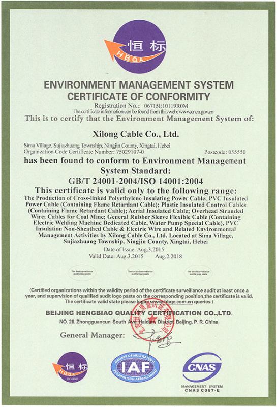 ISO4001 - Xilong cable Co.,Ltd.
