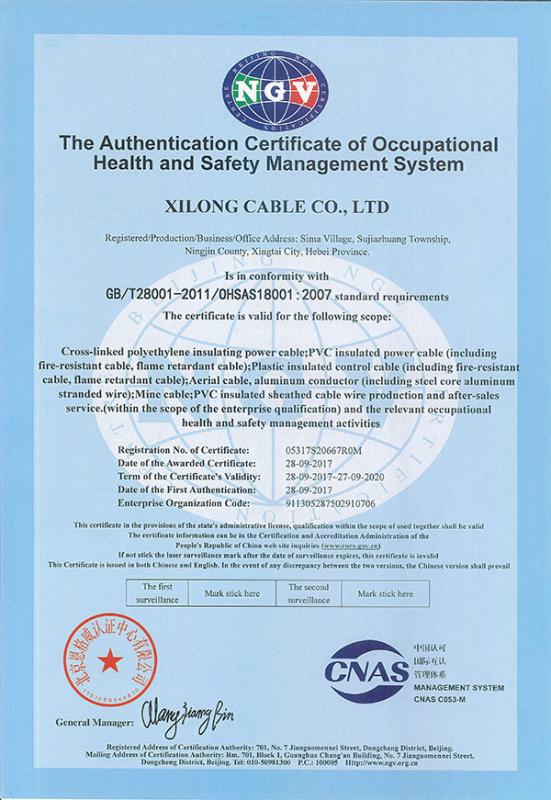 ISO 18001 - Xilong cable Co.,Ltd.