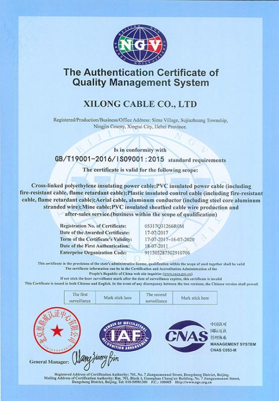ISO 9001 - Xilong cable Co.,Ltd.