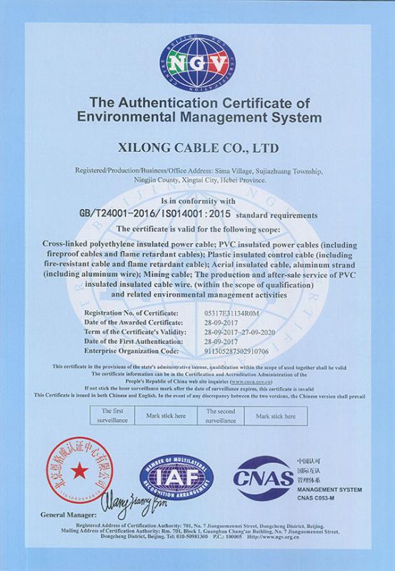 ISO 14001 - Xilong cable Co.,Ltd.