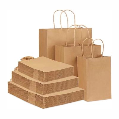 China Assorted Size Reusable Brown Kraft Paper Bag with Handle for Small Business, Shopping Bags and Party Favor Bags for sale
