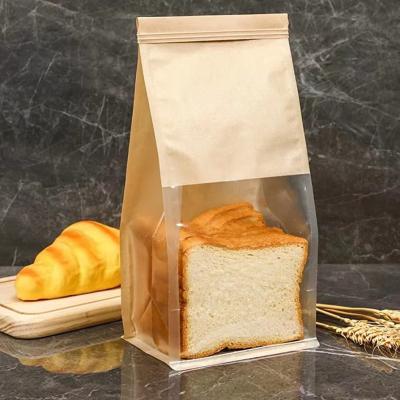China No Odor Thick Brown Bakery Bags with Window Paper Bread Bags Kraft Paper Bags with Window for sale