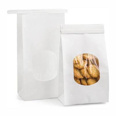 China Recyclabe Easy to Fill and Open White Kraft Paper Bakery Bags with Window for sale