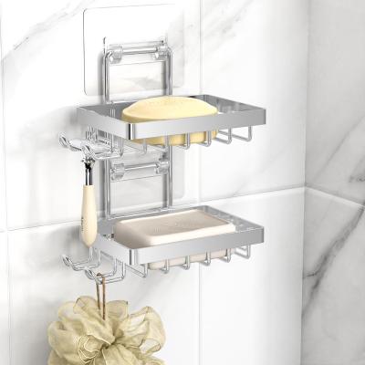 China No Drilling Rustproof Stainless Steel Silver Double Soap Bar Holder for Shower for sale