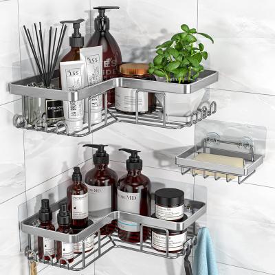 China Rustproof Stainless Steel Shower Caddy with Adhesive for Corner Space for sale