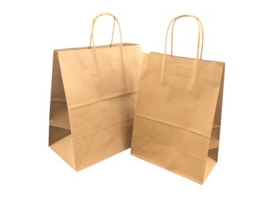 China Las bolsas de papel recicladas de Brown Kraft para se llevan la comida con el sellado de la hoja de las manijas en venta