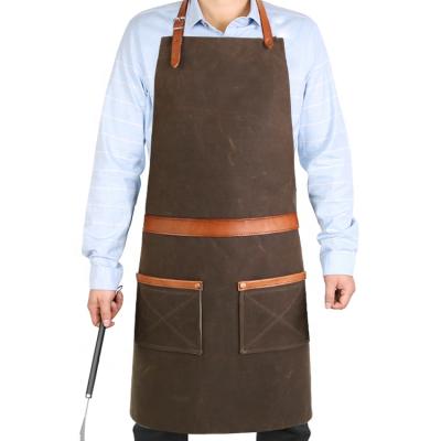 China CHANGRONG Custom High Quality Adjustable Water Resistant Men Waxed Canvas BBQ Work Leather Apron for sale