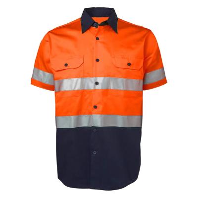 China 100% Orange/Navy Cotton High Visibility Hot Selling High Visibility Cotton Hi Vis Work Shirt Coal Construction Shorts Sleeve Hi Vis Work Shirt for sale