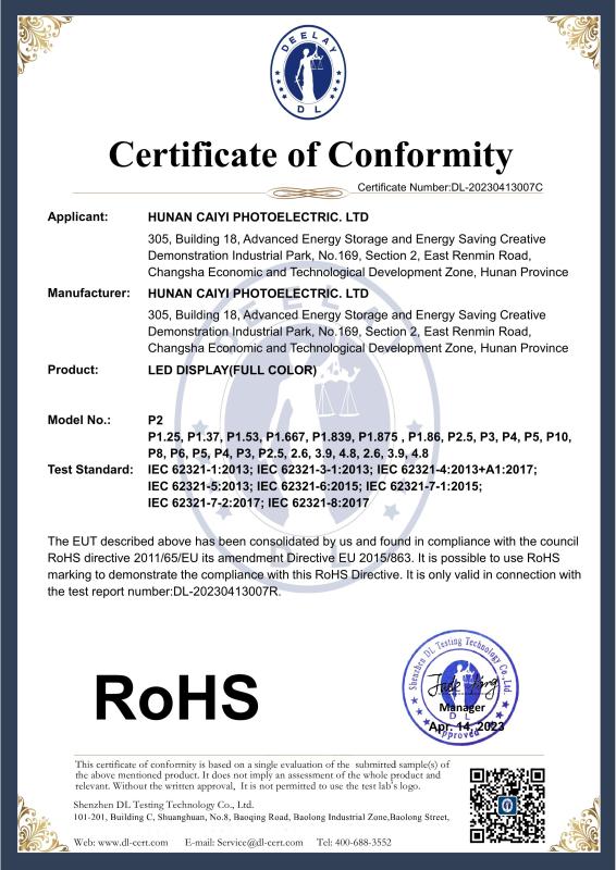 ROHS - Hunan Caiyi Photoelectric Technology Co., Ltd