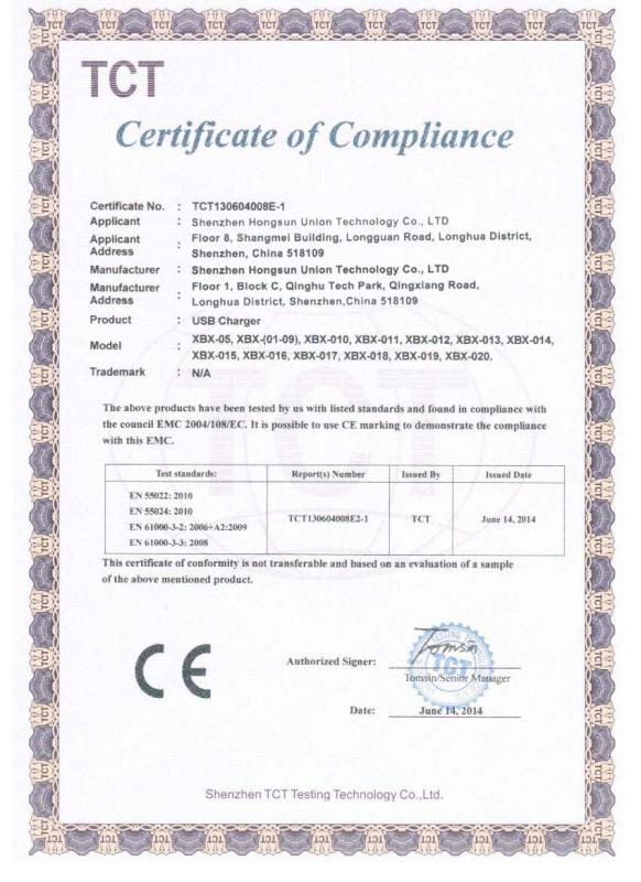 CE Certificate - SHENZHEN  HONGSUN  UNION  TECHNOLOGY CO., LTD