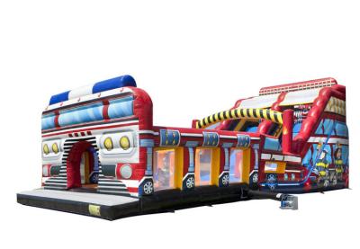 China Firetruck World Slide Theme Large Inflatable Slide With Digital Printing for sale
