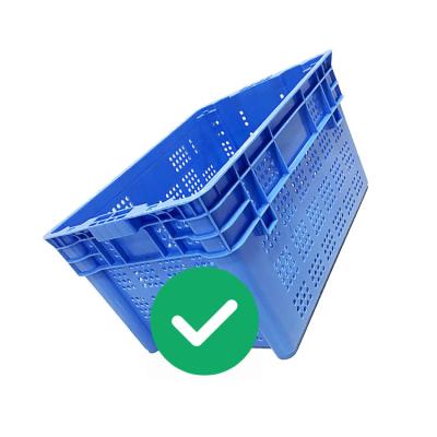 China HDPE Blue Plastic Moving Crate 50Kg Load Seafood Grade Ventilated Nestable for sale