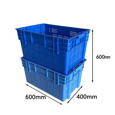 China 600 X 400 Plastic Moving Crate 100% HDPE Blue Food Grade Plastic Apple Crates for sale