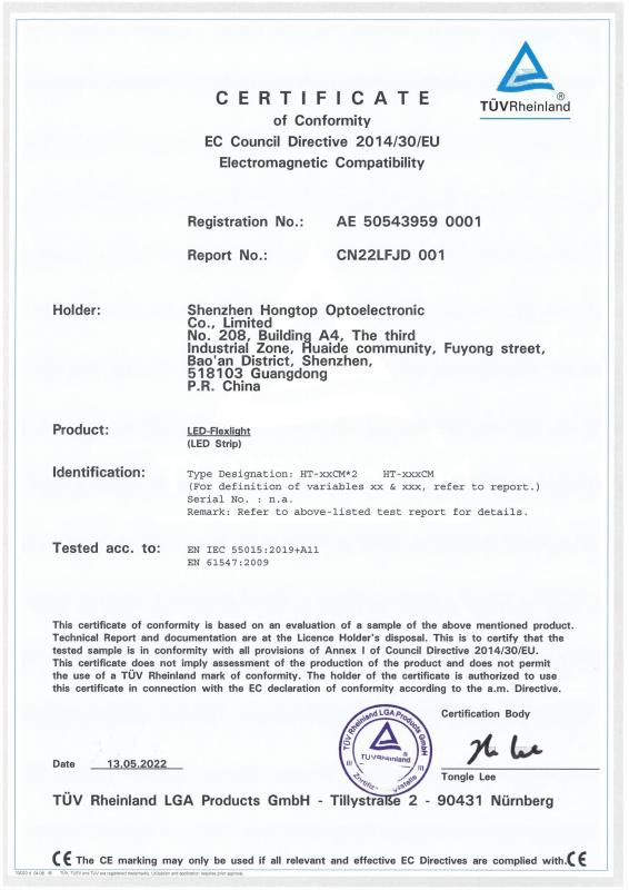 CE Certificate - Shenzhen Hongtop Optoelectronic Co.,Limited