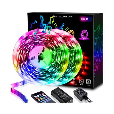 China 12V 50ft 15M 5050 RGB Color DJ Decoration For Night Club Smart LED Strip Lights With 20 Keys Remote for sale