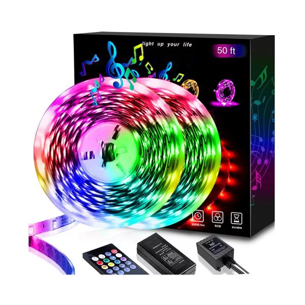 Quality 12V 50ft 15M 5050 RGB Color DJ Decoration For Night Club Smart LED Strip Lights With 20 Keys Remote for sale