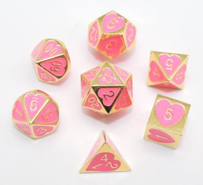 China Odorless Portable Pink Metal Dice , Hand Carved Role Playing Dice for sale