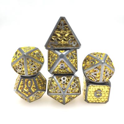 China Trade Card Luminous Dice  Dice Set For DND Or RPG Polyhedral Metal Gold Yellow for sale