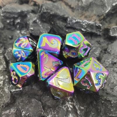 China RPG Dice DND Neat Sharp Process Die Casting Polyhedron Mini Dice Set Dazzling Color for rpg game en venta