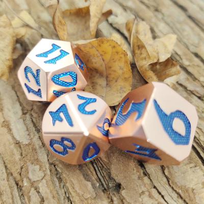 China Blue Dice Polyhedral Customization RPG Dice Set OEM Sharp Edged RPG Dice Zinc Gold for sale