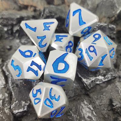 China Glow In The Dark Dice Hand Carved Manual Grinding Polyhedral Dice Sets Silver Blue for sale