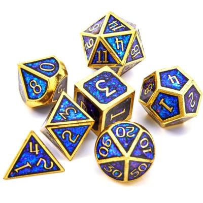 China Shining Golden Powder Solid Metal Dice Set Board Game Dragon And Dungeon DND RPG for sale