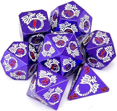 China multi faceted solid metal dice set DND RPG Colorful Flying Dragon Crucho Board Game en venta