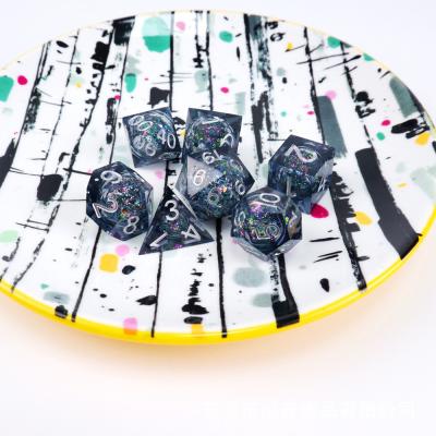 China Blue -gray glitter liquid natural resin multi -face dice suite dragon and dungeon dnd dice for sale