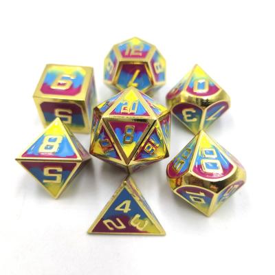 China Hand Sanded Unique Handmade Durable metal 7 Piece Polyhedron Dice Set for sale