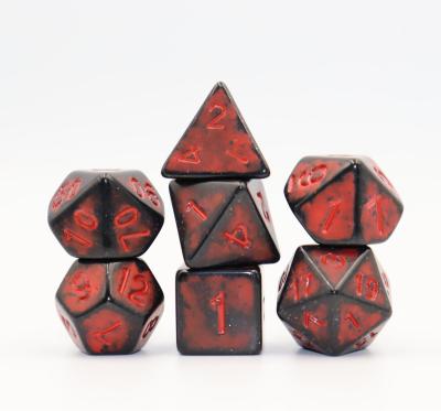 China Antique old black back red resin character playing board game dice set dnd dice for sale