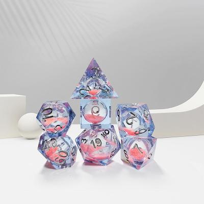 China Pink Flow Sand Blue Crystal Resin Dice Multi Sided Handmade for sale