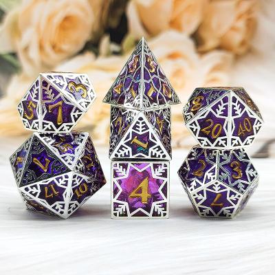 Китай Purple resin&snowflake metal frame tabletop role-playing game specific multi sided dice set продается