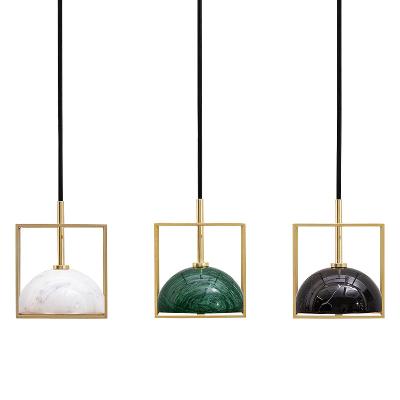 China LED Square Restaurant Cofe Marble Pendant Lamp Modern Creative Copper Bar Bedside Decoration Hanging lights for sale