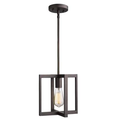 China Square Metal Cage in Oil Rubbed Bronze Finish  Industrial Pendant Light Fixture 1-Light Hanging Pendant Light for sale