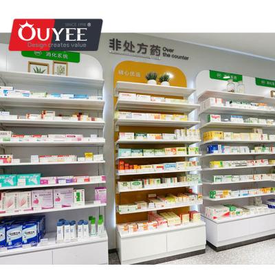 China Customized Modern Customized Modern Home Decor Pharmacy Store Medicine Rack Wooden Display Cabinet for sale