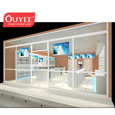 Китай MDF/Polywood/Wood+Ultra Clear Tempered Glass Fashion Shop Display Cabinet Display Cabinet Furniture Decoration Wood Cellular Design For Mobile Shop продается