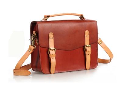 China Brown Vintage Handbags for Lady Leather Briefcase Leather Satchel Bag en venta